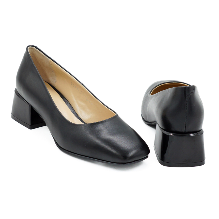 Pantofi dama din piele naturala neagra cu varf patrat si toc mic gros de 4 cm 4069-5-26 [5]