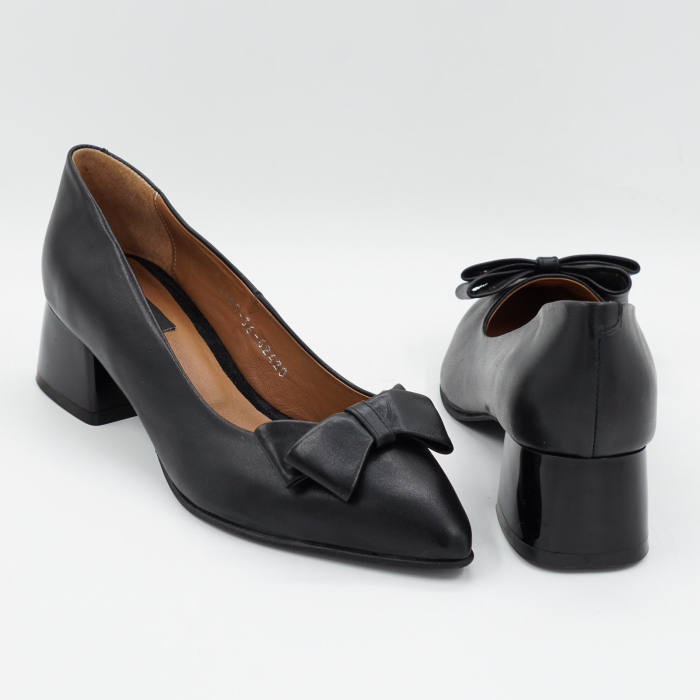 Pantofi dama din piele naturala neagra, cu varf ascutit stiletto si toc mic imbracat de 4 cm 62420-5-26 [5]
