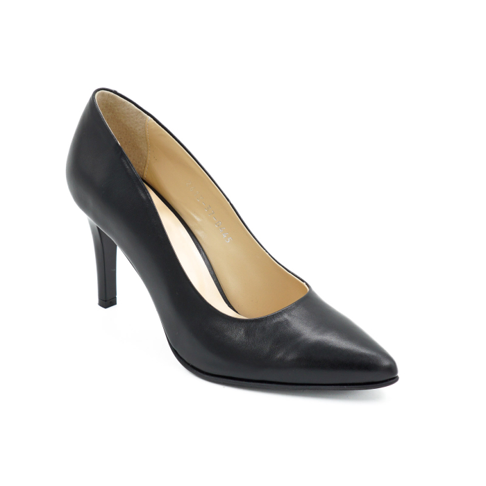 Pantofi dama din piele naturala neagra cu varf ascutit stiletto si toc inalt subtire de 9 cm 9557-12-26 [2]