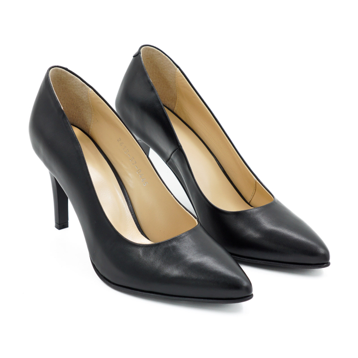 Pantofi dama din piele naturala neagra cu varf ascutit stiletto si toc inalt subtire de 9 cm 9557-12-26 [3]