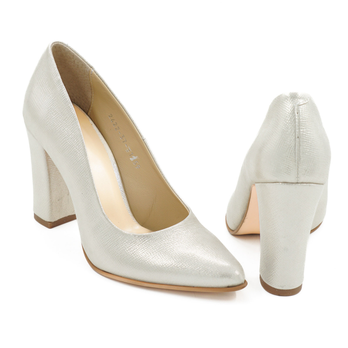 Pantofi dama din piele naturala albastru deschis bleu sidefat, cu varf ascutit stiletto si toc inalt gros imbracat de 9 cm 1159-26 [5]