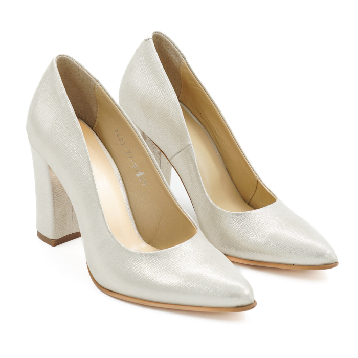 Pantofi dama din piele naturala albastru deschis bleu sidefat, cu varf ascutit stiletto si toc inalt gros imbracat de 9 cm 1159-26 [3]