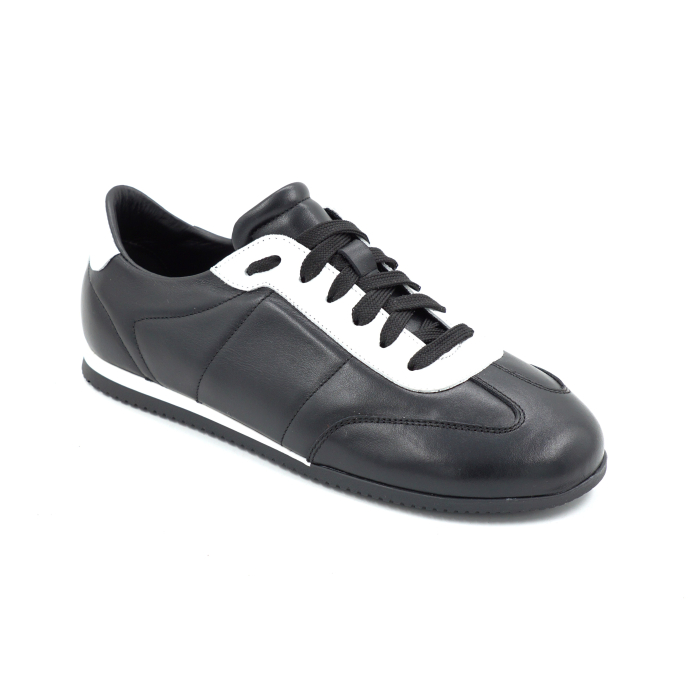 Pantofi dama tip adidas din piele naturala neagra si alba cu varf rotund si talpa de 1 cm 50126-2-26 [2]