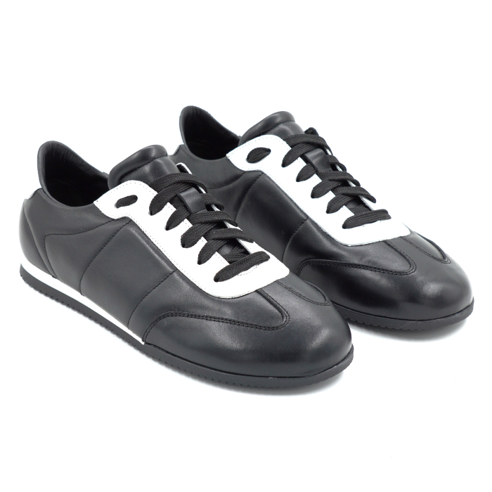 Pantofi dama tip adidas din piele naturala neagra si alba cu varf rotund si talpa de 1 cm 50126-2-26 [3]