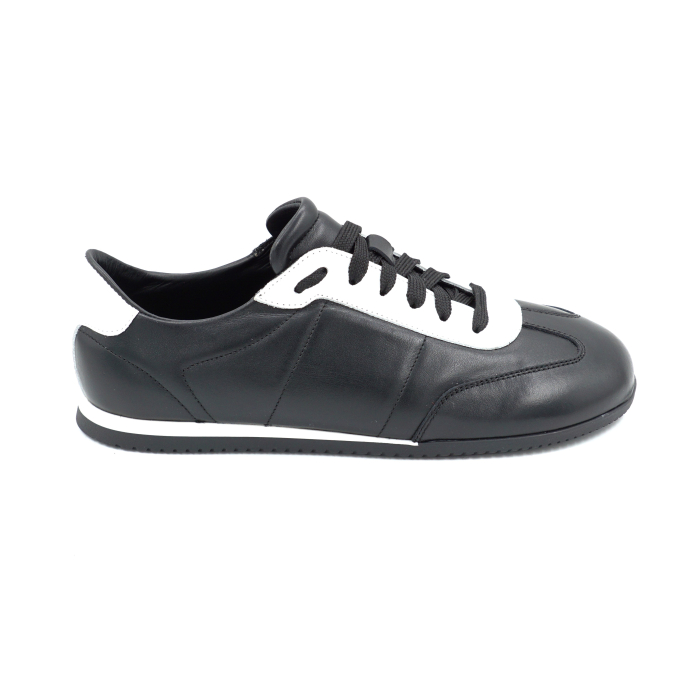 Pantofi dama tip adidas din piele naturala neagra si alba cu varf rotund si talpa de 1 cm 50126-2-26 [6]