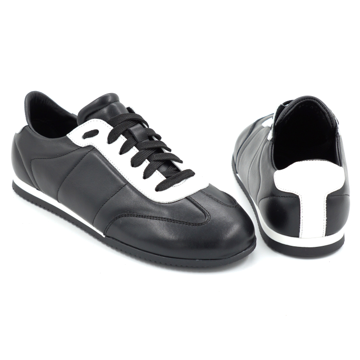 Pantofi dama tip adidas din piele naturala neagra si alba cu varf rotund si talpa de 1 cm 50126-2-26 [5]