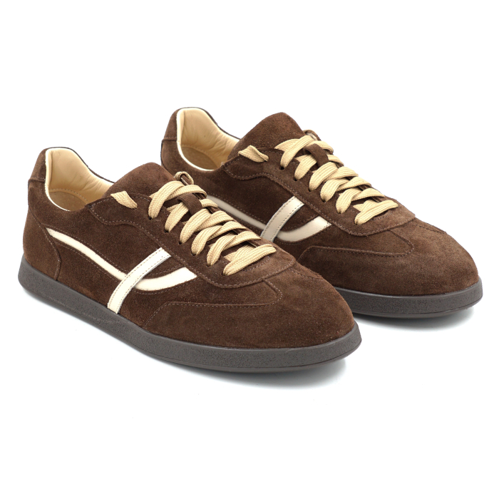 Pantofi dama tip adidas din piele naturala intoarsa maro ciocolata cu varf rotund si talpa de 1 cm 55825-26 [3]