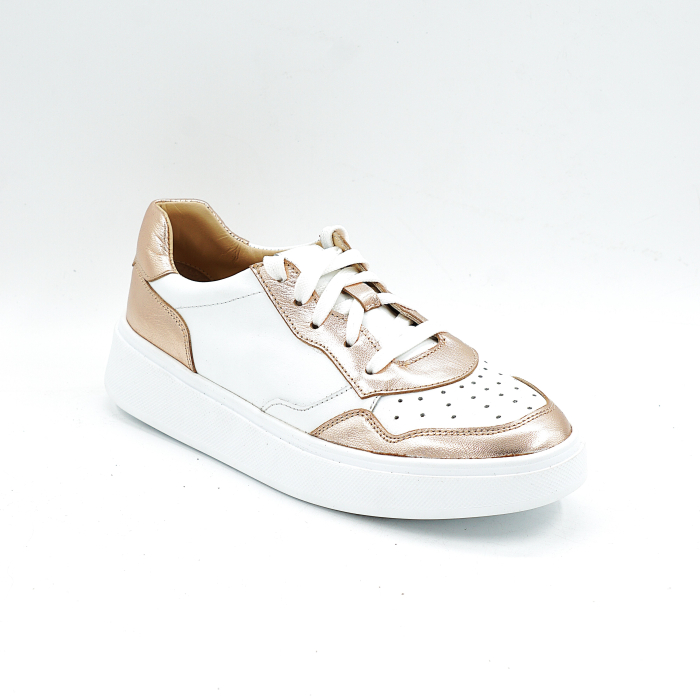 Pantofi dama tip adidas din piele naturala alba si auriu cu varf rotund si talpa de 3 cm 50526-26 [2]