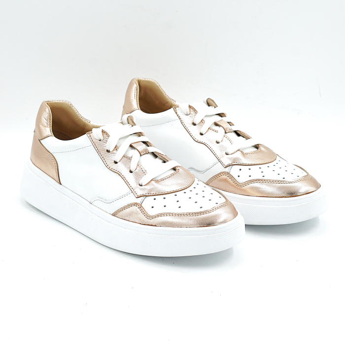 Pantofi dama tip adidas din piele naturala alba si auriu cu varf rotund si talpa de 3 cm 50526-26 [3]