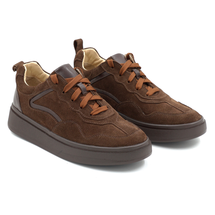 Pantofi dama tip adidas din piele naturala intoarsa maro inchis ciocolata cu varf rotund si talpa de 2 cm 52121-26 [2]