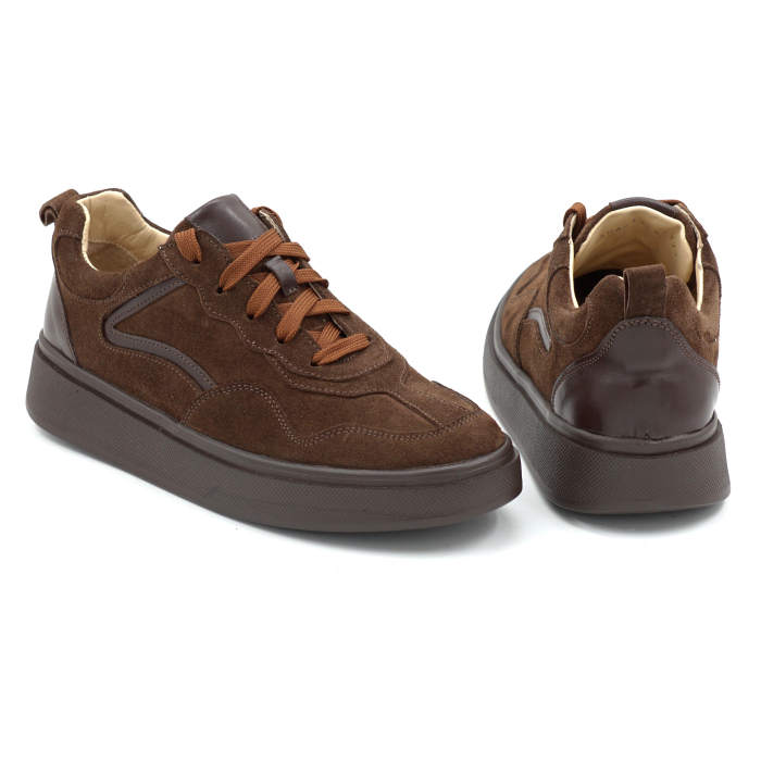 Pantofi dama tip adidas din piele naturala intoarsa maro inchis ciocolata cu varf rotund si talpa de 2 cm 52121-26 [5]