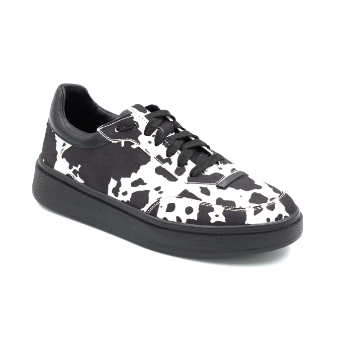 Pantofi dama tip adidas din piele naturala alb cu negru cu varf rotund si talpa de 2 cm 52624-26 [2]