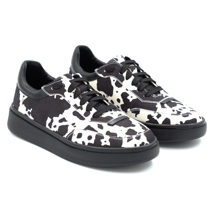 Pantofi dama tip adidas din piele naturala alb cu negru cu varf rotund si talpa de 2 cm 52624-26 [3]