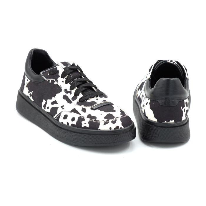 Pantofi dama tip adidas din piele naturala alb cu negru cu varf rotund si talpa de 2 cm 52624-26 [5]