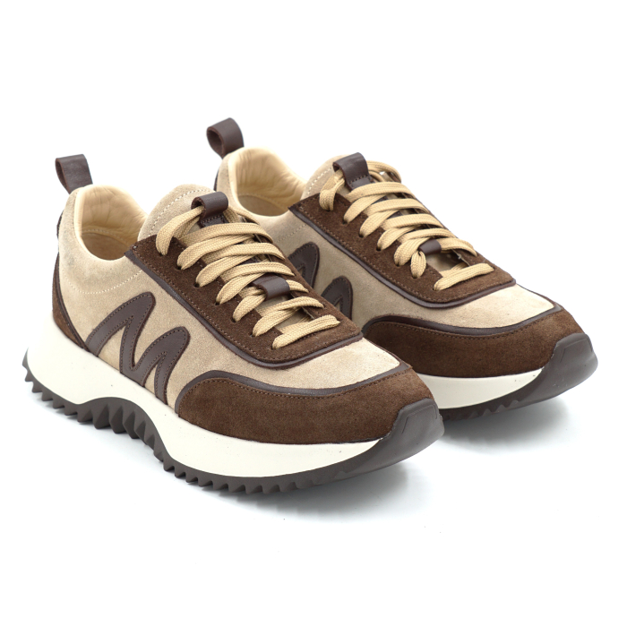 Pantofi dama tip adidas din piele naturala intoarsa maro inchis ciocolata si bej cappucino cu varf rotund si talpa de 3 cm 50226-1-26 [3]