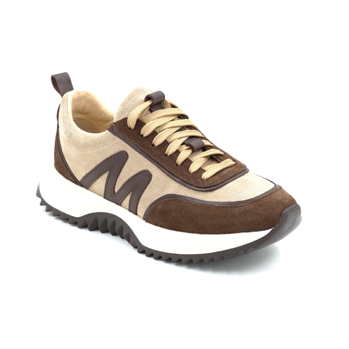 Pantofi dama tip adidas din piele naturala intoarsa maro inchis ciocolata si bej cappucino cu varf rotund si talpa de 3 cm 50226-1-26 [4]