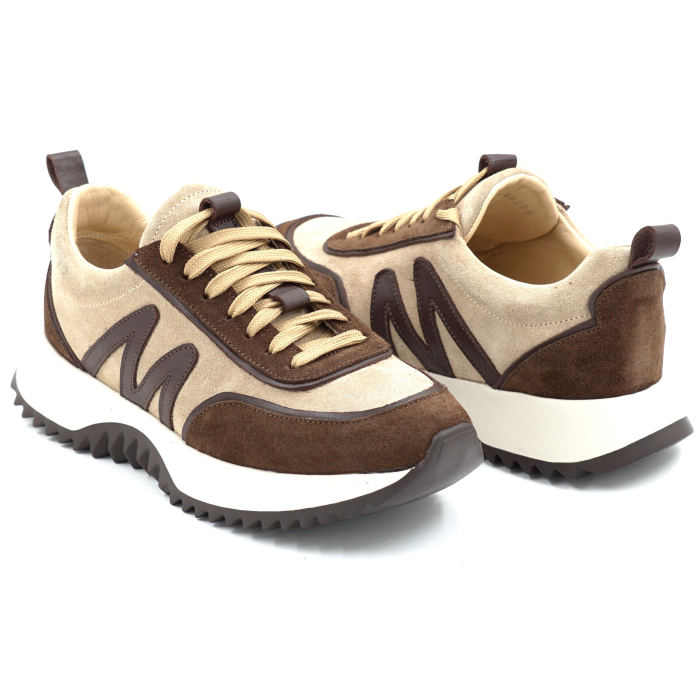 Pantofi dama tip adidas din piele naturala intoarsa maro inchis ciocolata si bej cappucino cu varf rotund si talpa de 3 cm 50226-1-26 [5]