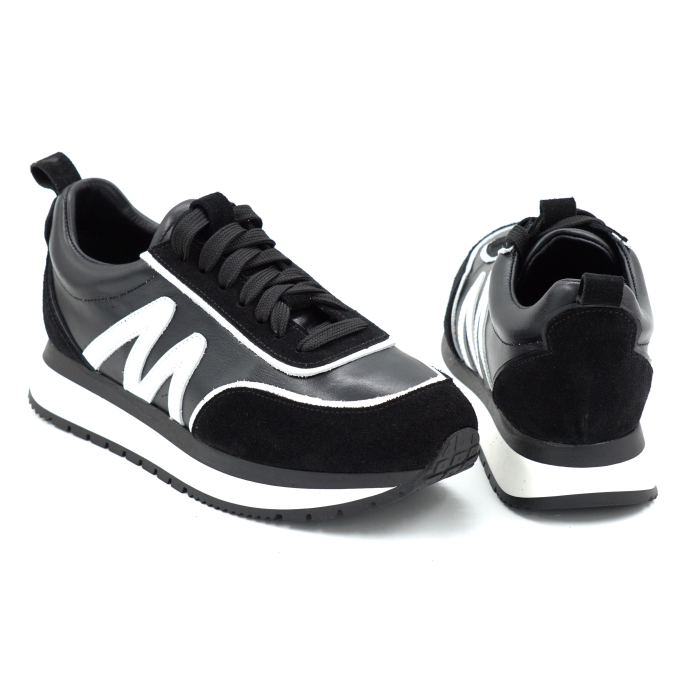 Pantofi dama tip adidas din piele naturala neagra si alba cu varf rotund si talpa de 3 cm 50226-26 [5]