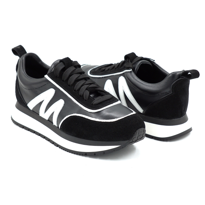 Pantofi dama tip adidas din piele naturala neagra si alba cu varf rotund si talpa de 3 cm 50226-26 [4]