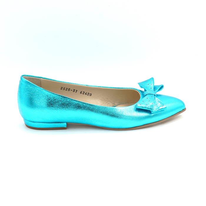 Pantofi dama din piele naturala albastru turcoaz sidefat cu varf ascutit stiletto si toc de 1 cm 62420-1-25 [1]