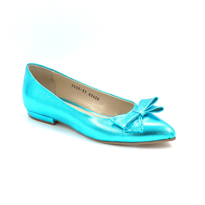 Pantofi dama din piele naturala albastru turcoaz sidefat cu varf ascutit stiletto si toc de 1 cm 62420-1-25 [2]