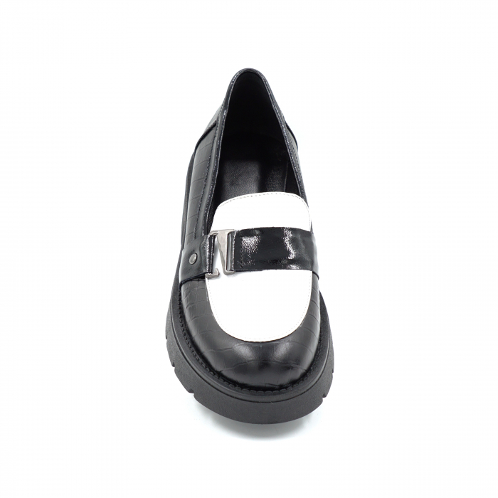 Pantofi dama casual loafers din piele naturala neagra si alba cu varf rotund si talpa 4 cm 52125-25 [5]