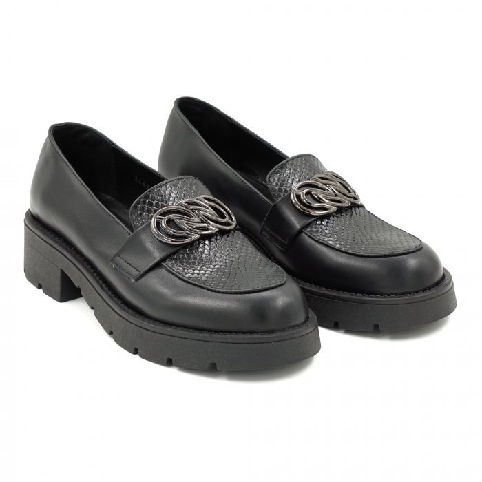 Pantofi dama din piele naturala neagra cu varf rotund si talpa 4 cm 53725-25 [3]