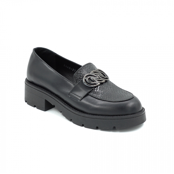 Pantofi dama din piele naturala neagra cu varf rotund si talpa 4 cm 53725-25 [2]