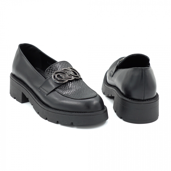 Pantofi dama din piele naturala neagra cu varf rotund si talpa 4 cm 53725-25 [5]