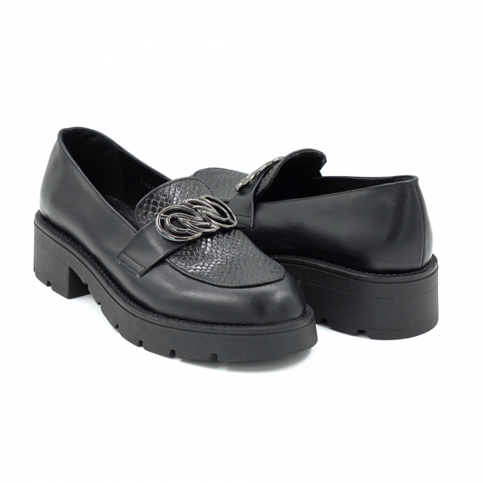 Pantofi dama din piele naturala neagra cu varf rotund si talpa 4 cm 53725-25 [4]