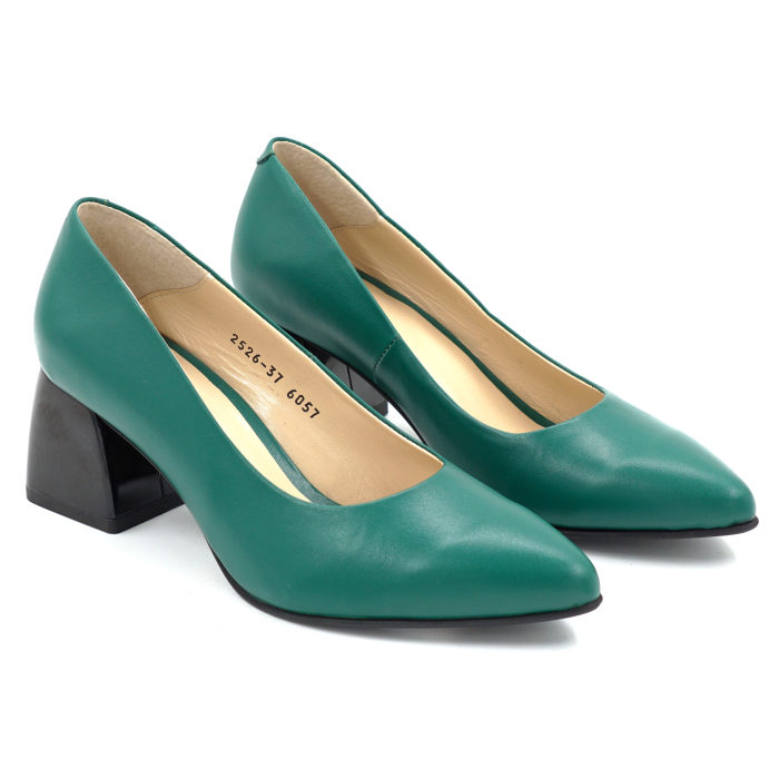 Pantofi dama din piele naturala verde cu varf ascutit stiletto si toc mic gros de 6 cm 6057-13-25 [3]