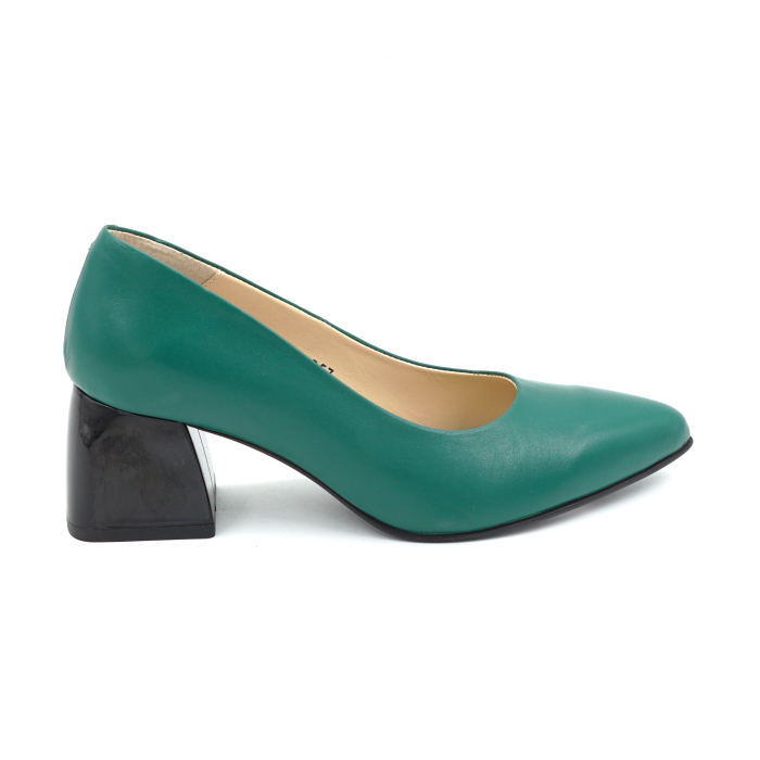 Pantofi dama din piele naturala verde cu varf ascutit stiletto si toc mic gros de 6 cm 6057-13-25 [1]