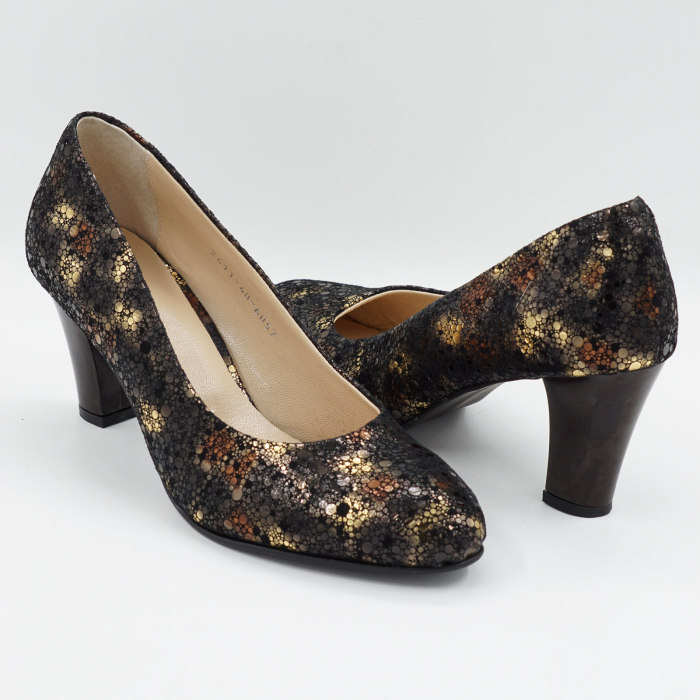 Pantofi dama din piele naturala neagra cu imprimeu, cu varf rotund si toc mic gros 6 cm 6052-1-26 [4]