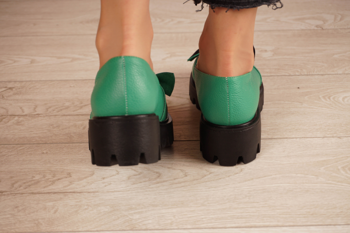 Pantofi dama casual loafers  din piele naturala verde crud cu varf rotund si talpa 3 cm  57319-21 [5]