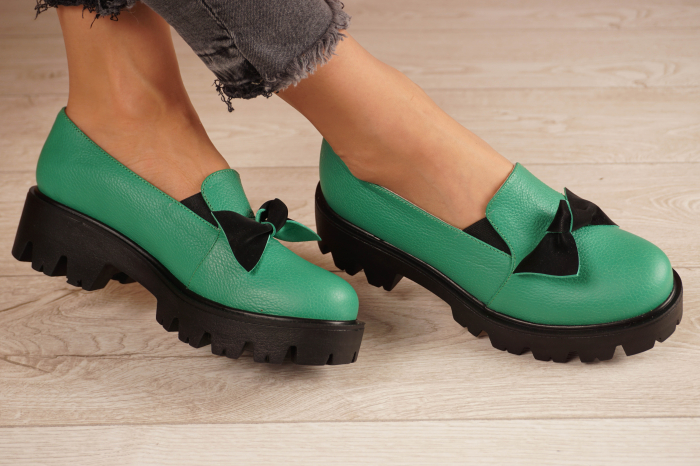 Pantofi dama casual loafers  din piele naturala verde crud cu varf rotund si talpa 3 cm  57319-21 [2]