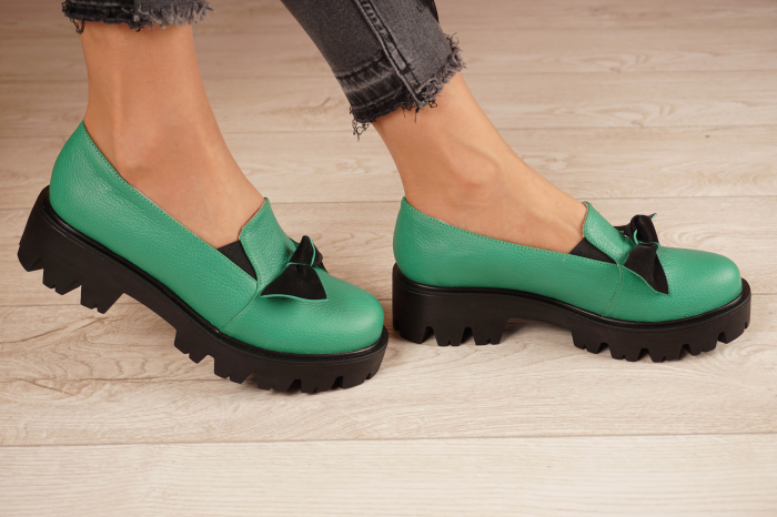 Pantofi dama casual loafers  din piele naturala verde crud cu varf rotund si talpa 3 cm  57319-21 [3]