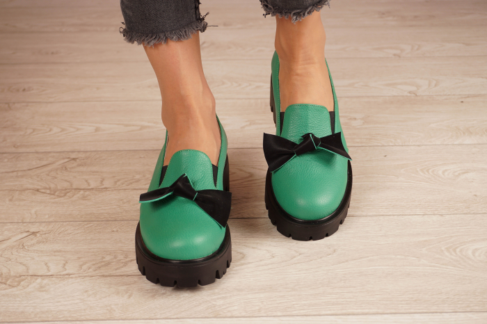 Pantofi dama casual loafers  din piele naturala verde crud cu varf rotund si talpa 3 cm  57319-21 [4]