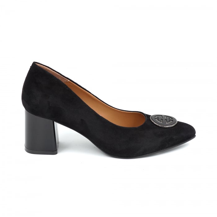Pantofi dama din piele naturala intoarsa neagra cu varf ascutit stiletto si toc mediu gros 8 cm 50825-1-25 [3]