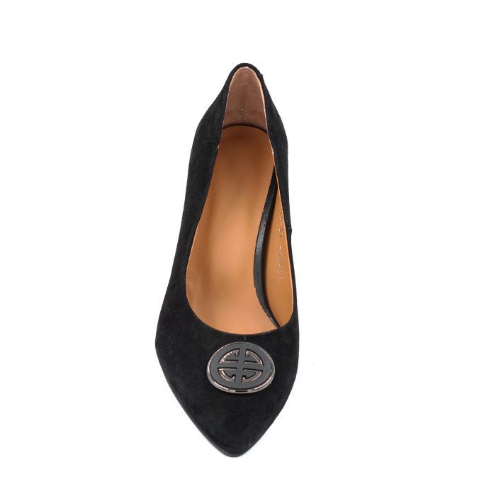 Pantofi dama din piele naturala intoarsa neagra cu varf ascutit stiletto si toc mediu gros 8 cm 50825-1-25 [5]