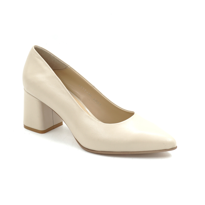 Pantofi dama din piele naturala nude bej cu varf ascutit stiletto si toc mic gros imbracat de 6 cm 6057-18-25 [2]