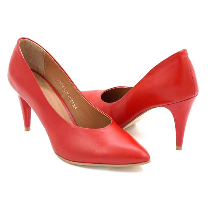 Pantofi dama din piele naturala rosie cu varf ascutit stiletto si toc mediu subtire de 8 cm 52124-24-26 [4]
