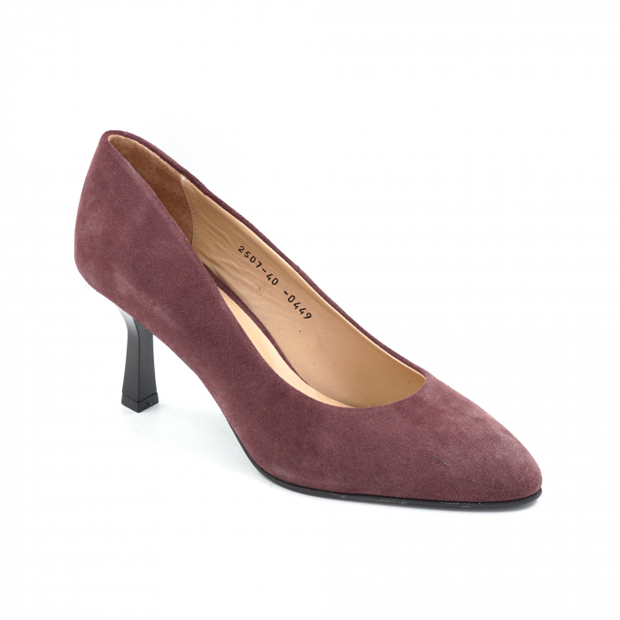 Pantofi dama din piele naturala intoarsa bordo cu varf ascutit si toc mediu subtire 7 cm 0449-25 [2]