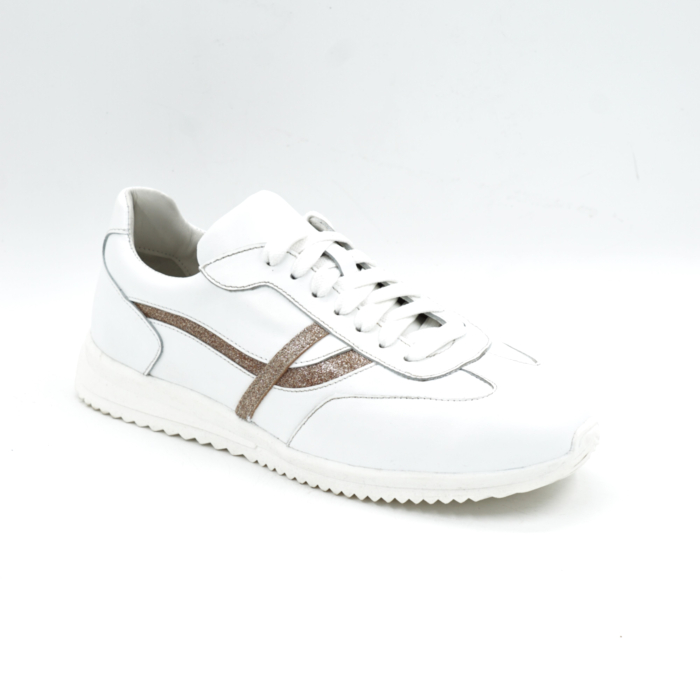Pantofi dama tip adidas din piele naturala alba cu varf rotund si talpa de 2 cm 55825-25 [2]