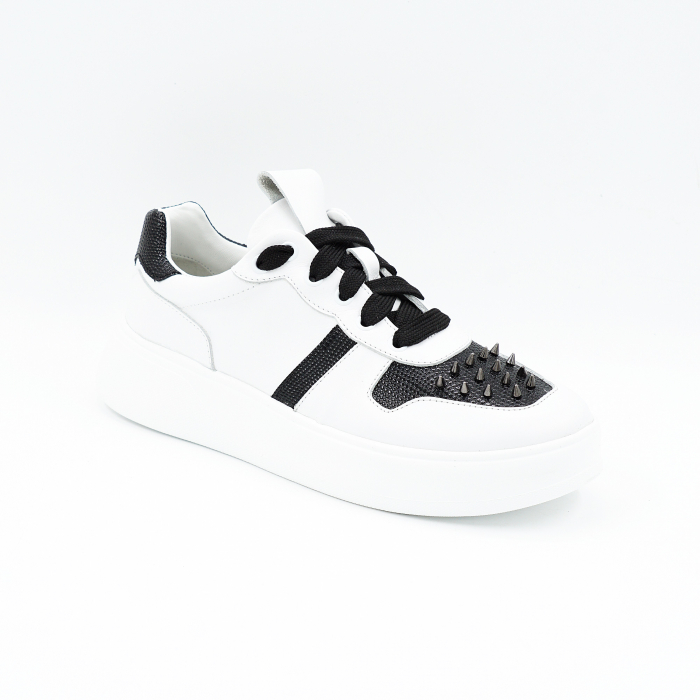 Pantofi dama tip adidas din piele naturala alb si negru cu varf rotund si talpa de 3 cm 64221-25 [2]