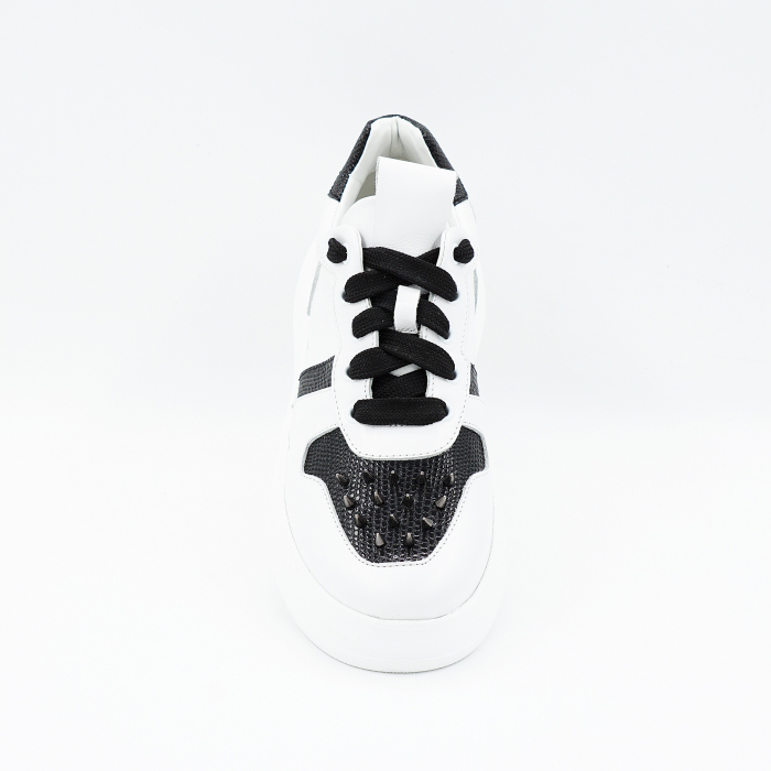 Pantofi dama tip adidas din piele naturala alb si negru cu varf rotund si talpa de 3 cm 64221-25 [5]