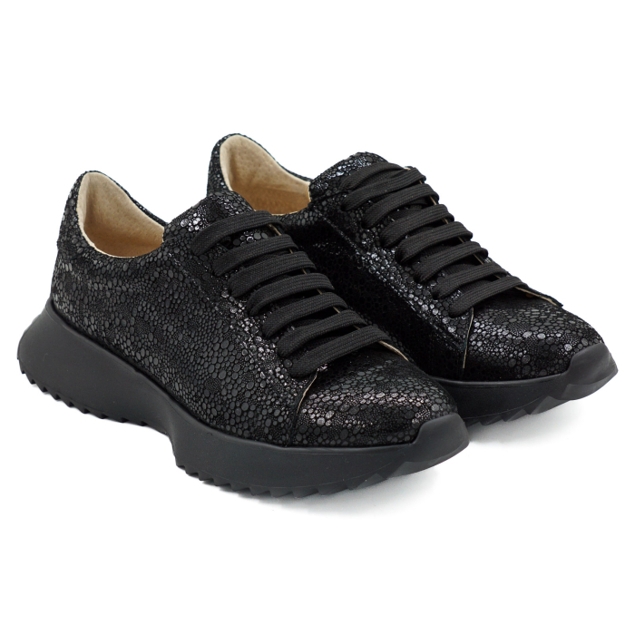 Pantofi dama tip adidas din piele naturala neagra, cu varf rotund si talpa de 3 cm 63021-1-26 [3]