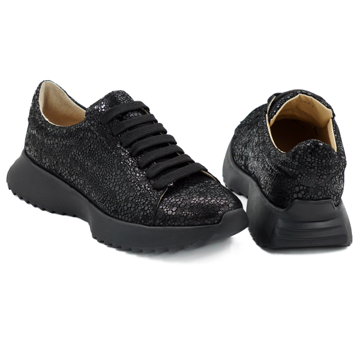 Pantofi dama tip adidas din piele naturala neagra, cu varf rotund si talpa de 3 cm 63021-1-26 [5]