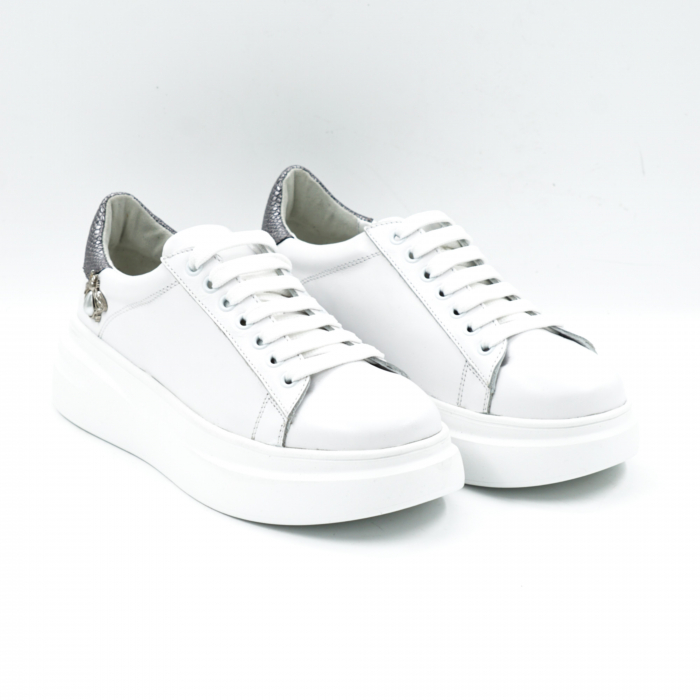 Pantofi dama tip adidas din piele naturala alba si argintie cu imprimeu cu varf rotund si talpa 6 cm 62821-25 [3]