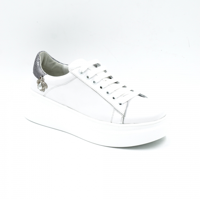 Pantofi dama tip adidas din piele naturala alba si argintie cu imprimeu cu varf rotund si talpa 6 cm 62821-25 [2]