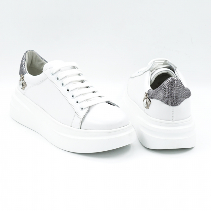 Pantofi dama tip adidas din piele naturala alba si argintie cu imprimeu cu varf rotund si talpa 6 cm 62821-25 [5]